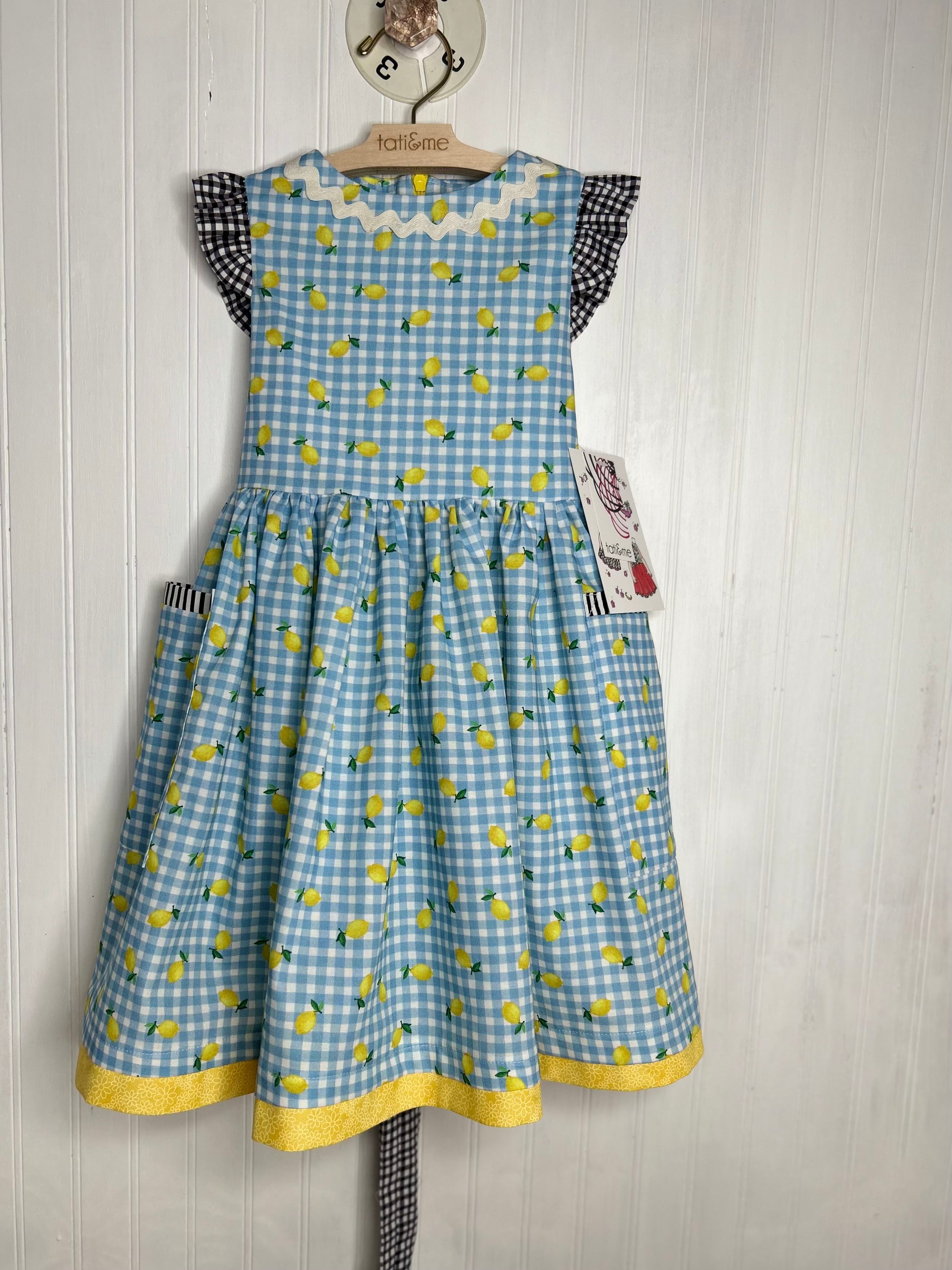 Lemon Gingham Pocket Dress- 3 year old
