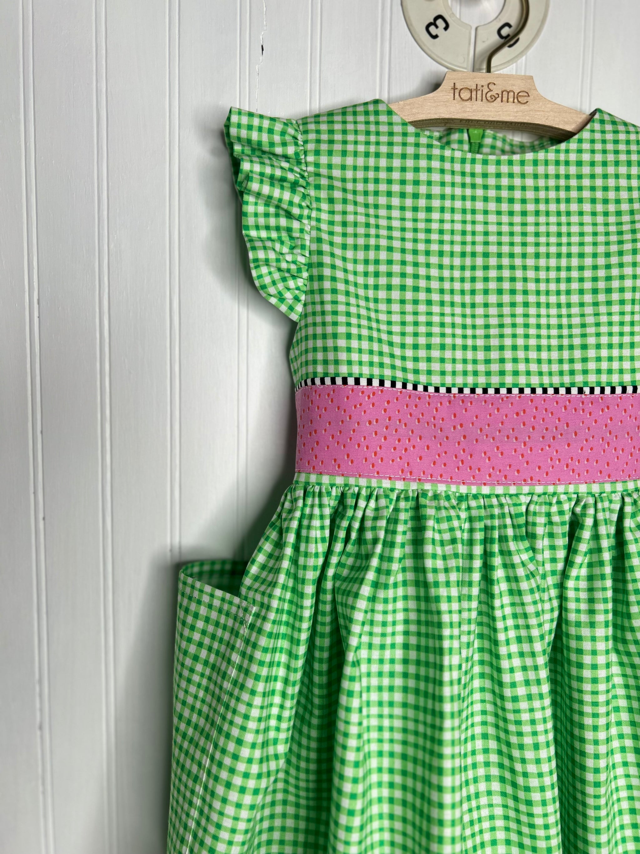 Mint Gingham Pocket Dress- 3 years old – tati & me