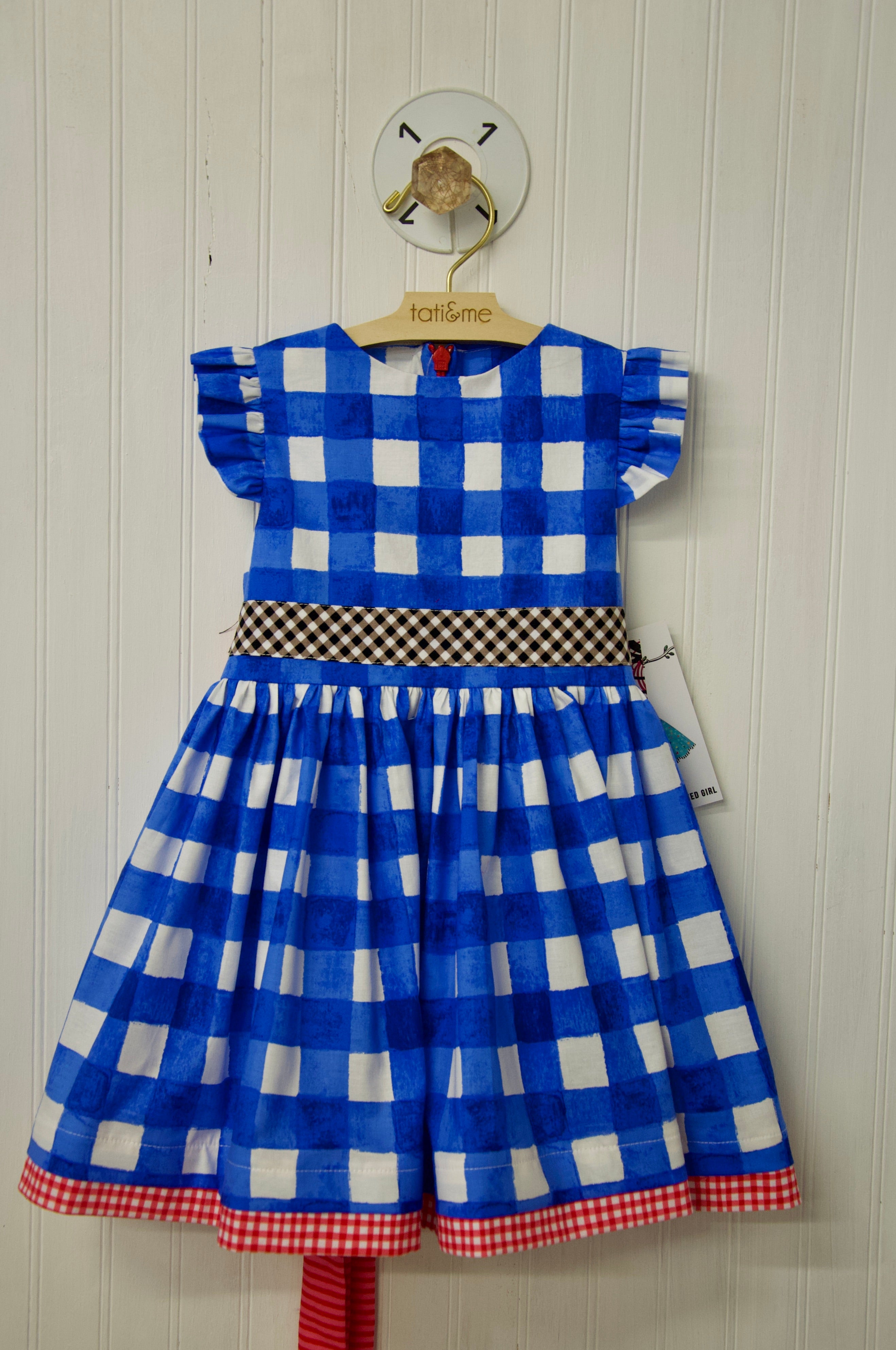 Blue Painterly Gingham- 1 yr. old